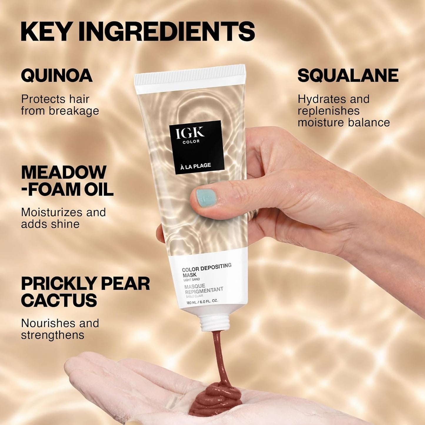 IGK A La Plage Hair Gloss - Light Sand Blonde Color Depositing Mask | Boost Shine & Refresh Color | Vegan | 6 oz