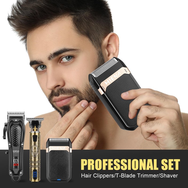 HIENA PRO Professional Hair Clippers for Men, Cordless Hair Clipper for Hair Cutting Kit 3-in-1 LED Haircut Set with Foil Shaver, USB-C Rechargeable Barber Clippers for Men