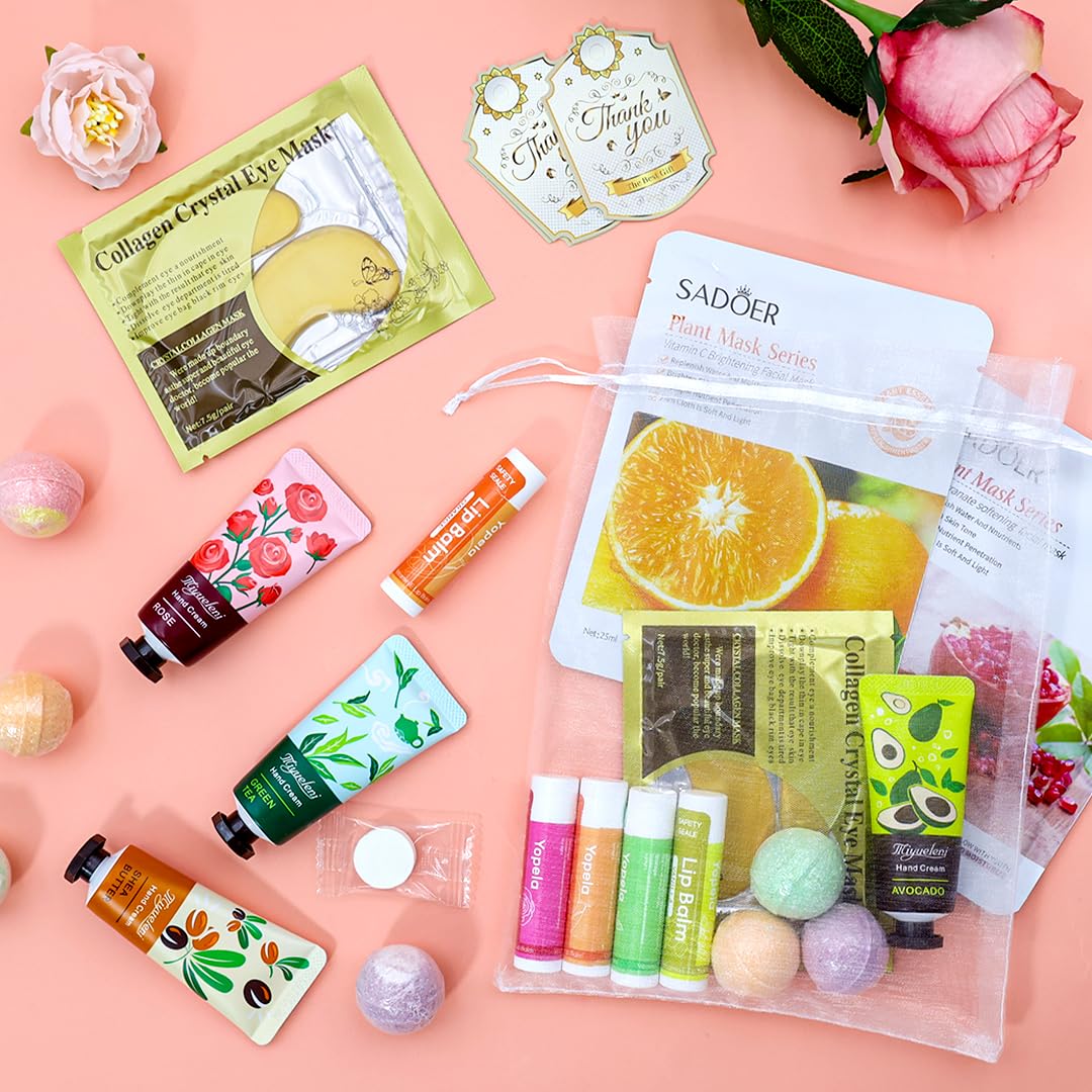 128 PCS Spa Party Supplies for Women, Spa Kit Include Lip Balm,Facial Masks, Hand Cream, Under Eye Patches, Foot Bath Bombs, Ideal for Gift Giving,Sleepover Party Supplies for Girls Valentine