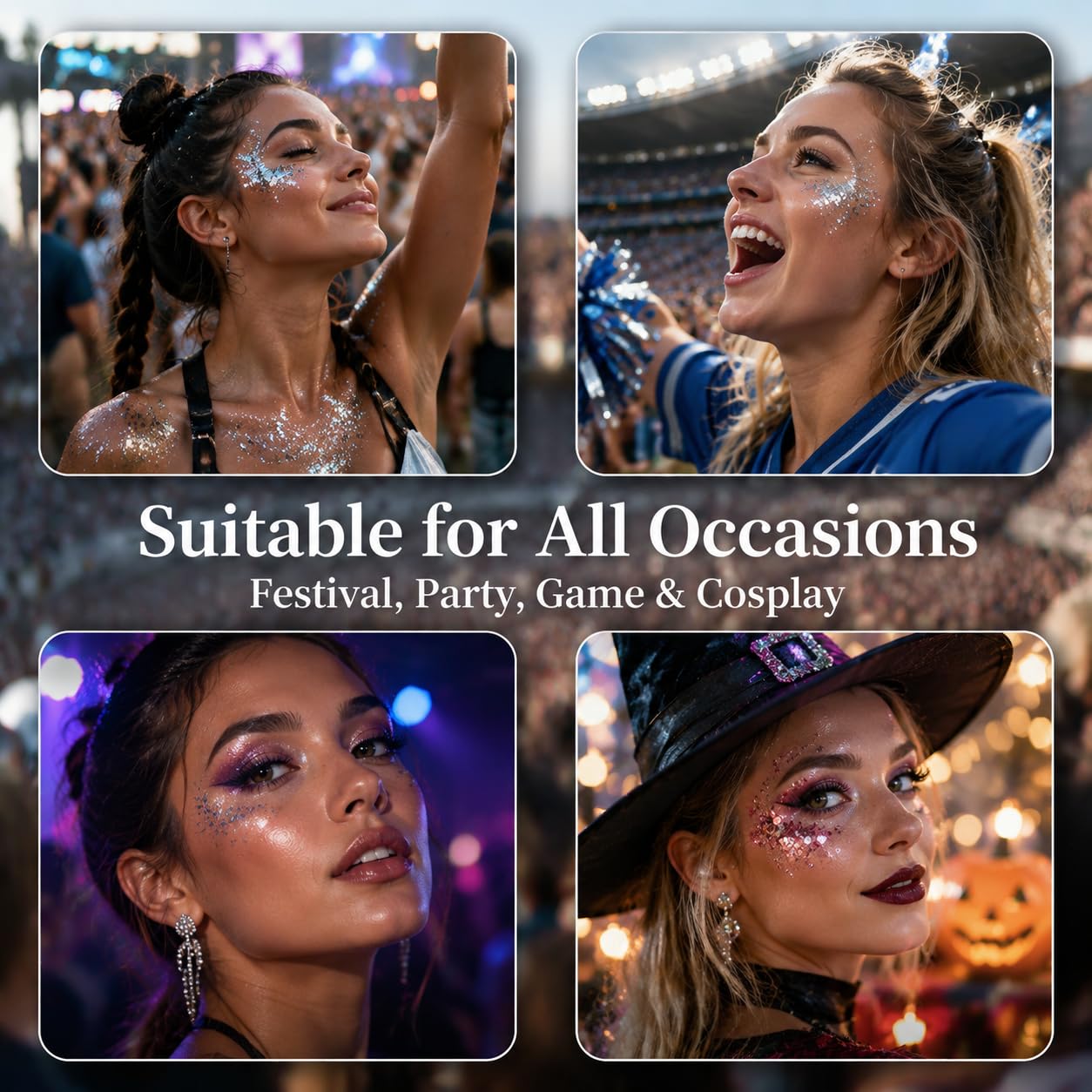 Red White Blue Glitter Stick – Sparkling Hair & Face Glitter Gel, Sequins Glitter Face Paint for Concerts, Rave Accessories, Chunky Sequins Mermaid Style, Halloween & Festival Body Art