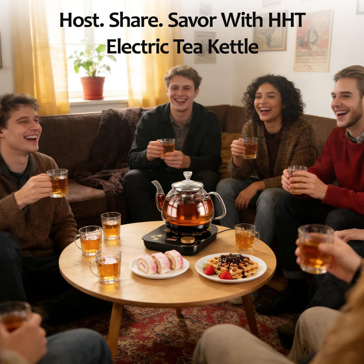 HHT Electric Tea Maker with Infuser, ±1℉ Precise Temperature Control, Glass Electric Kettle for Herbal,Flowers,Fruit Tea and Loose Leaf,BPA-Free,Auto Shut-Off,Brewing Program,Keep Warm,0.8L/27oz Black