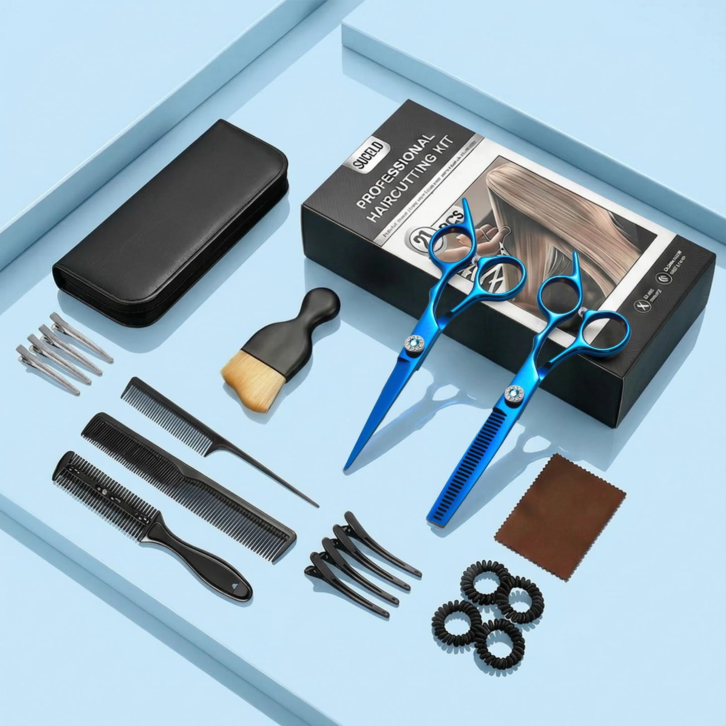 Japanese 6Cr13 Steel Hair Cutting Scissors Kit, 21-Pcs Barber Shears Set