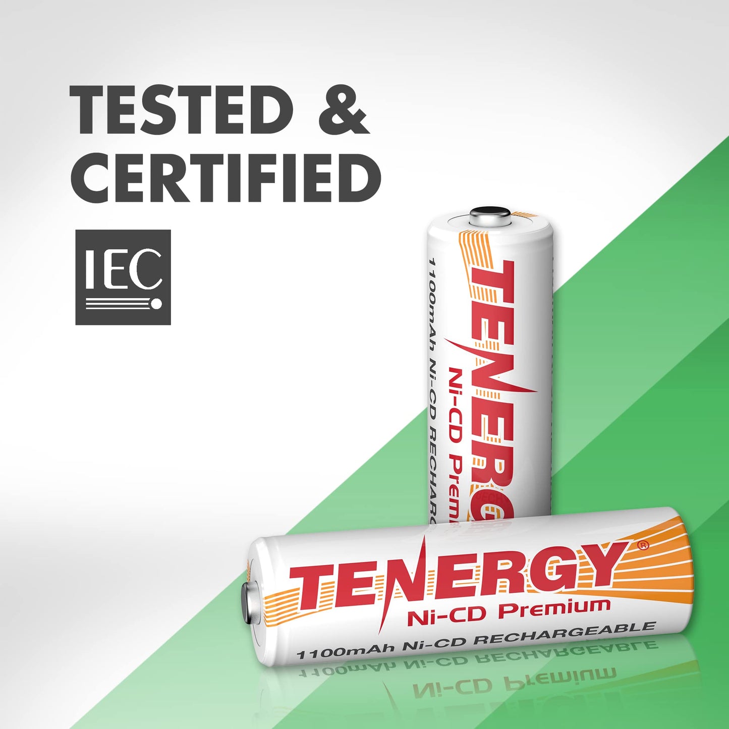 Tenergy AA Premium NiCd Rechargeable Batteries 1100mAh 1.2V Battery Pack for Solar Lights, Garden Lights, 12 Count