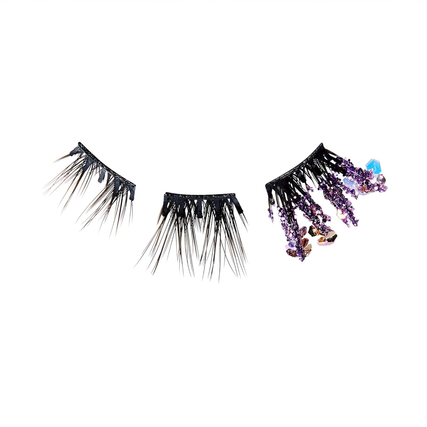 WICKED X Press On Eyelashes - Fantabulous Purple Glitter, Medium Volume 8mm-10mm | 12 Lash Clusters & Applicator