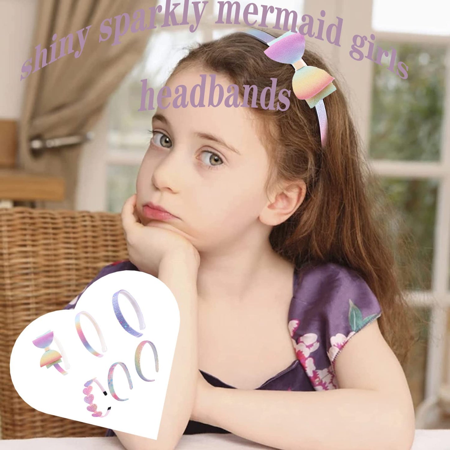 Lizioo 6 pack Girls Headbands Glitter Kids Hair Accessories Bow/Heart/Star Shaped Sweet Hairband For Toddler/Girls/Teens