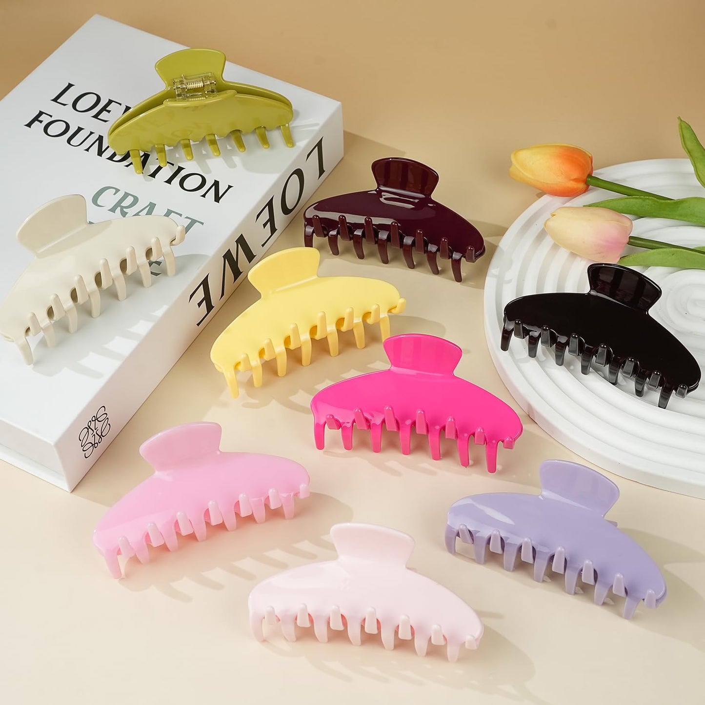 MAORULU Cute Claw Clip for Women – 4.3'' Large Acetate Hair Clips for Thick Thin Curly Long Hair, Durable Hair Clamps Non-slip Jaw Clip, Strong Hold, Stylish French Design (Chocolate)