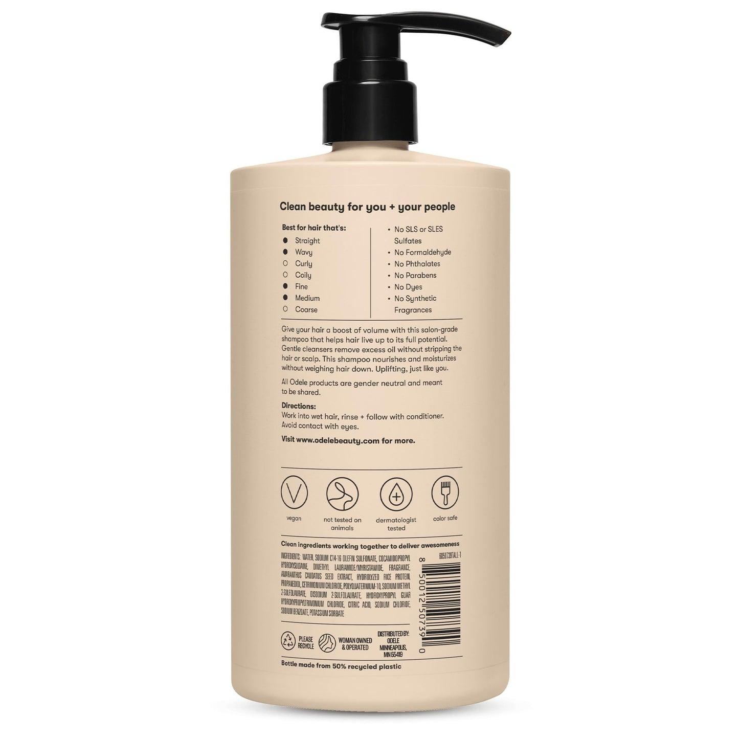 Odele Volumizing Sulfate-Free Shampoo, Adds Moisture, Shine, and Fullness for Straight or Wavy Hair Types, 32 Fl Oz