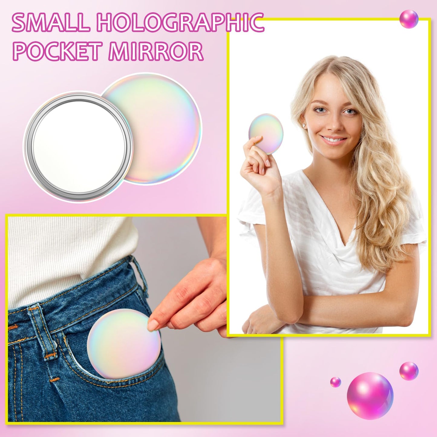 Qunclay 12 Pcs 2. 76'' Compact Mirror Bulk Gifts Mini Pocket Mirror Holographic Iridescent Small Round Makeup Glass for Purse Goody Bag Stuffers Women Teacher Girls Party Favors Travel Daily