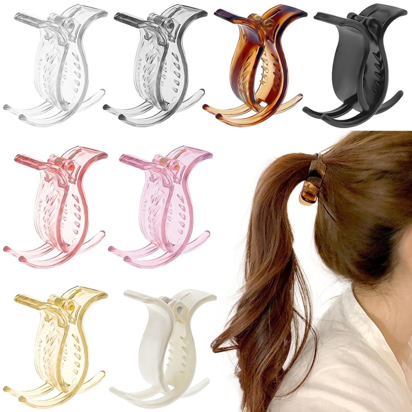 Matte Ponytail Holder Hair Claw Clips - 8 Pcs Strong Hold French Barrettes for Fine Hair | Perfect for Bun & Braiding