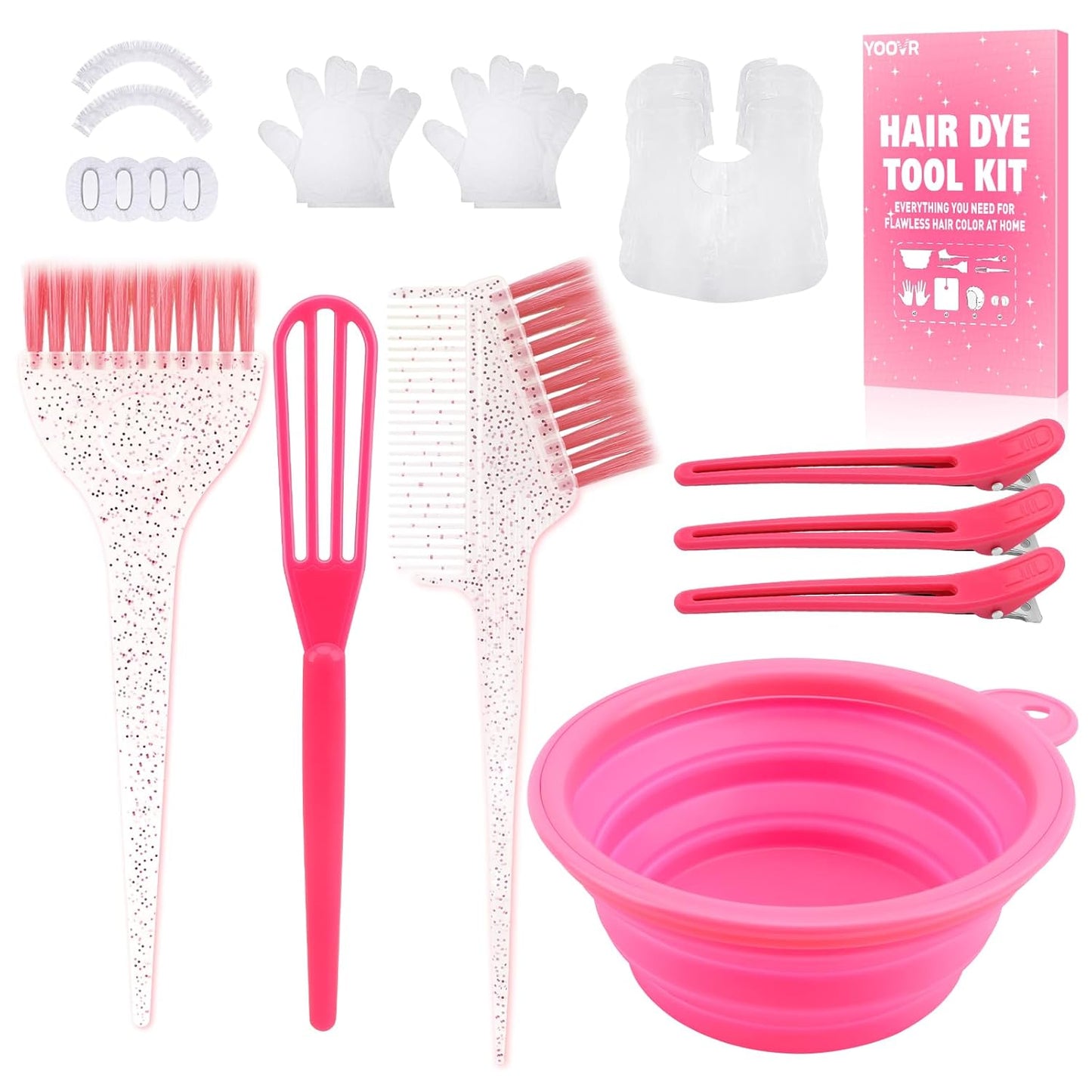 19PCS Hair Bleach Dye Kit - Complete Set with Brush, Bowl & Clips | Ideal for Home Coloring & Highlighting (Blue)