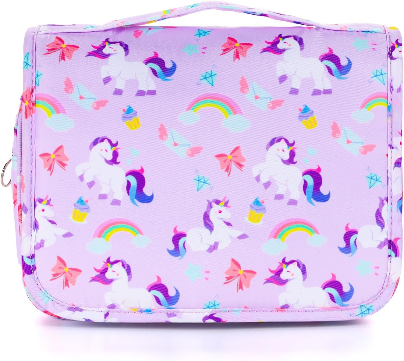 Kids Hanging Toiletry Bag - Waterproof Travel Makeup Organizer for Girls | Unicorn Purple