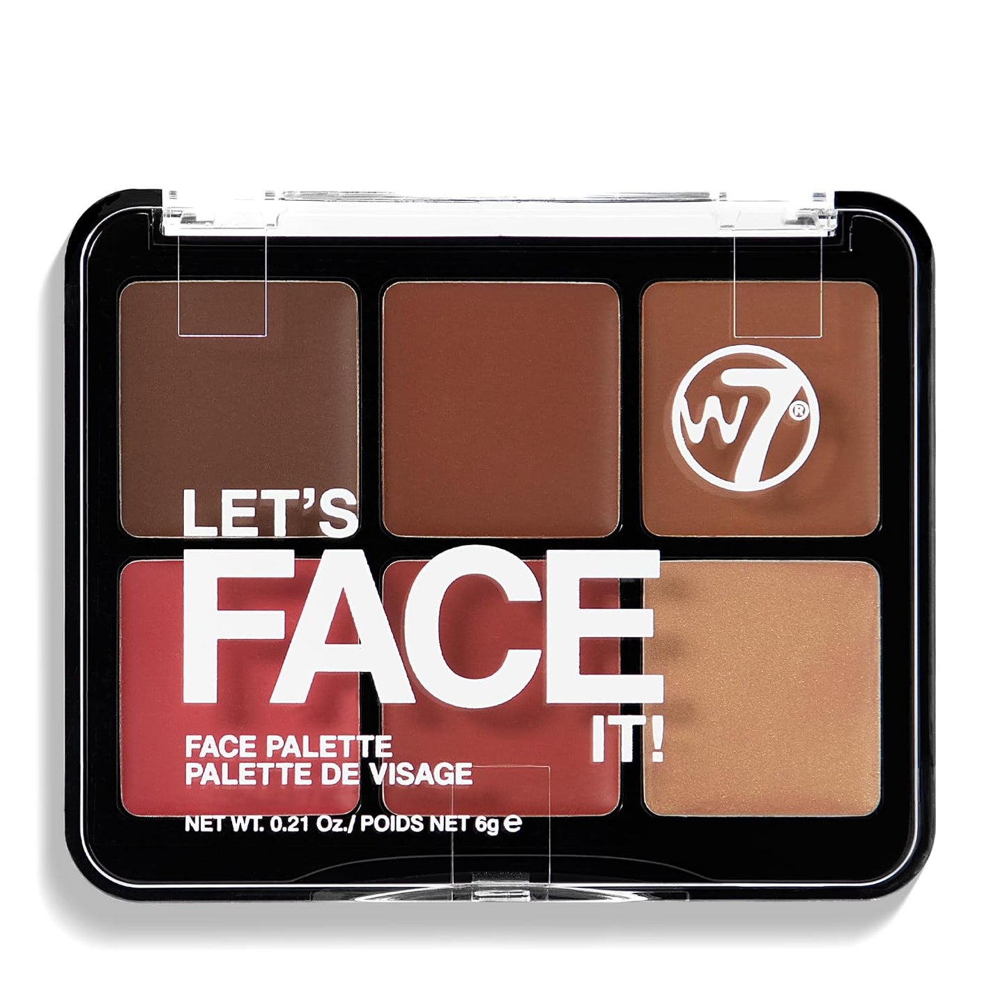 Cream Face Palette - W7 Let’s Face It 6-Pan Bronzer, Blush & Highlight - Light Soft Glow, Creamy & Blendable Makeup
