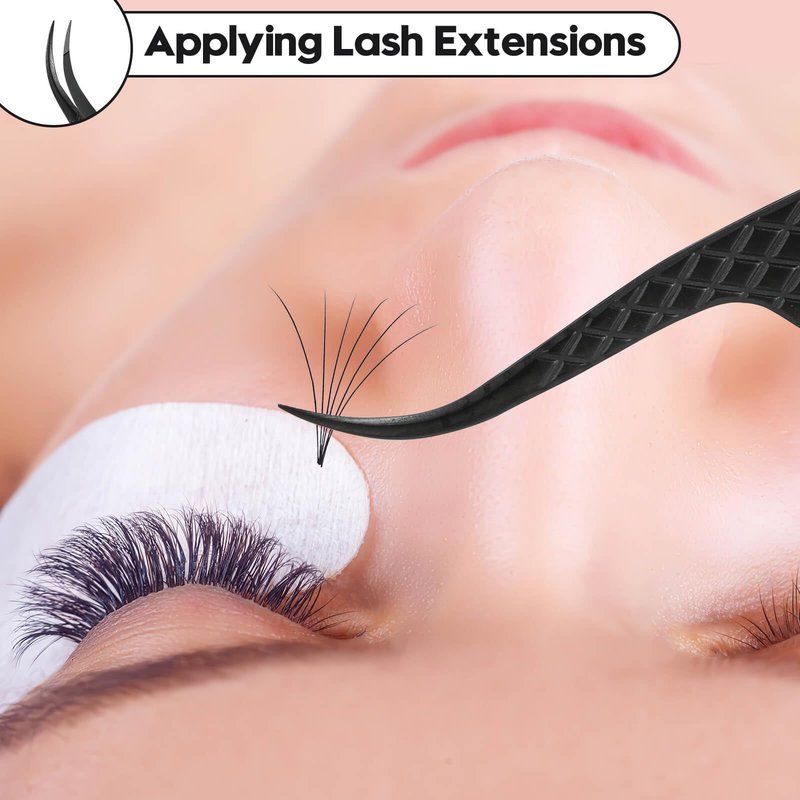 Ms.Queen Eyelash Extension Tweezers,Microfiber Tip Curved Lash Tweezers for Volume, Isolation& Classic Lashes Extensions,Black