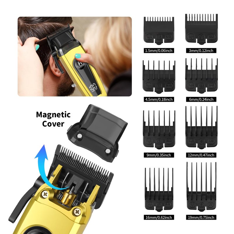 Hnice Professional Hair Clippers for Men 11500 RPM Barber Clippers Cordless with LED Display, 2000mAh Battery 150 Mins Runtime, DLC Blade, Charging Base & 8 Guide Combs Haircut Kit,HN-280