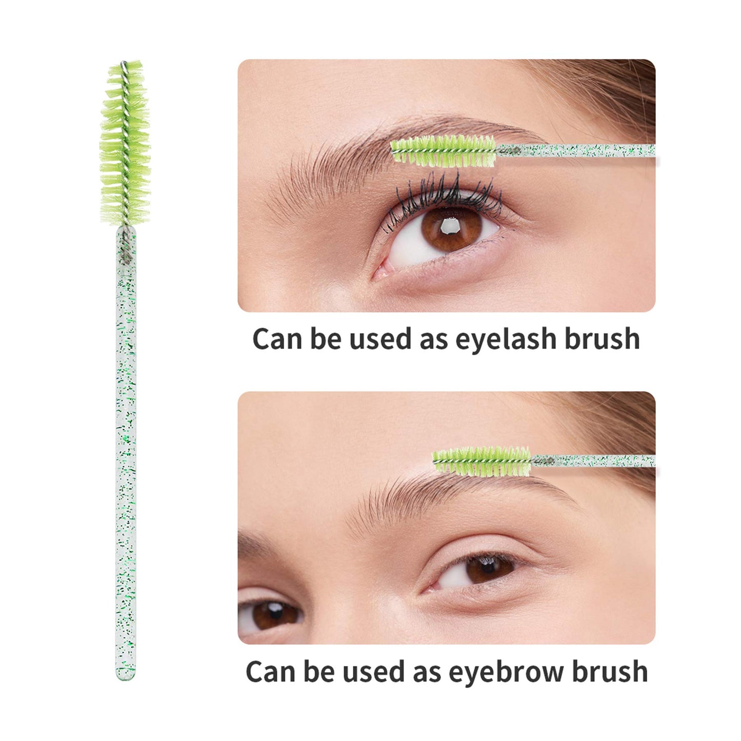 tifanso 200PCS Spoolie Eyelash Brush - Disposable Mascara Brush Wand for Lashes, Eyebrow Eyelash Extension Supplies (Green)