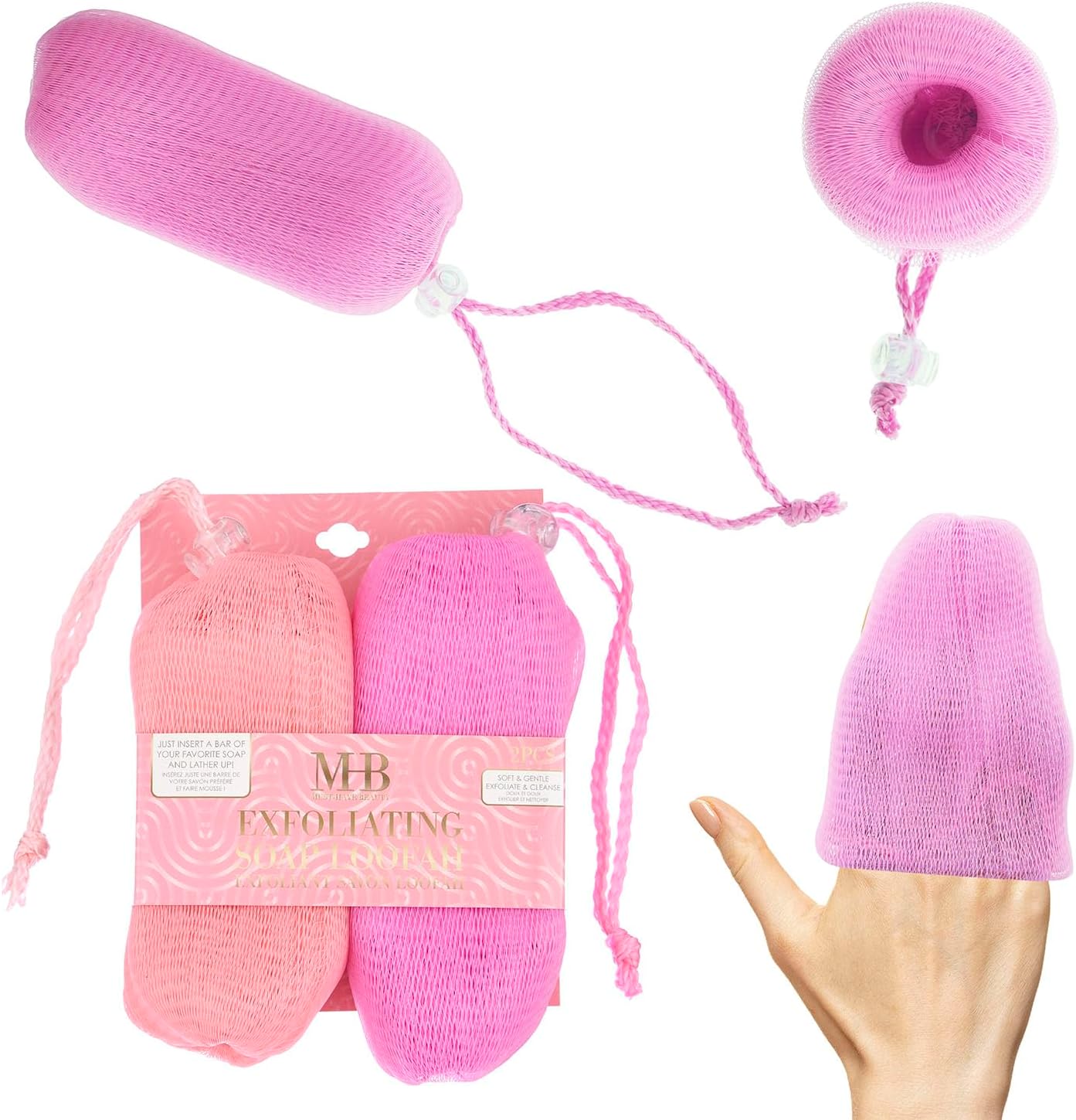 Exfoliating Soap Loofah Set - Soft & Gentle Body Scrubber for Deep Cleansing | 2-Piece Purple Bath Accessory