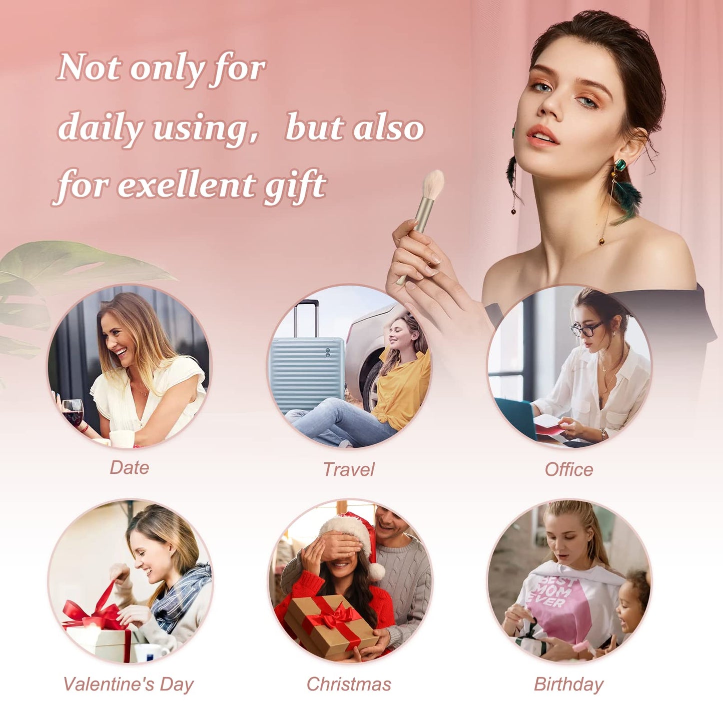 Qiong All in One Makeup Kit - Set for Women, Girls & Teens, Include 10 Colors Eyeshadow Palette, Lip Gloss, Eyebrow Eyeliner Pencil, Waterproof Mascara, 6 Pcs Brushes (Pink Kits)