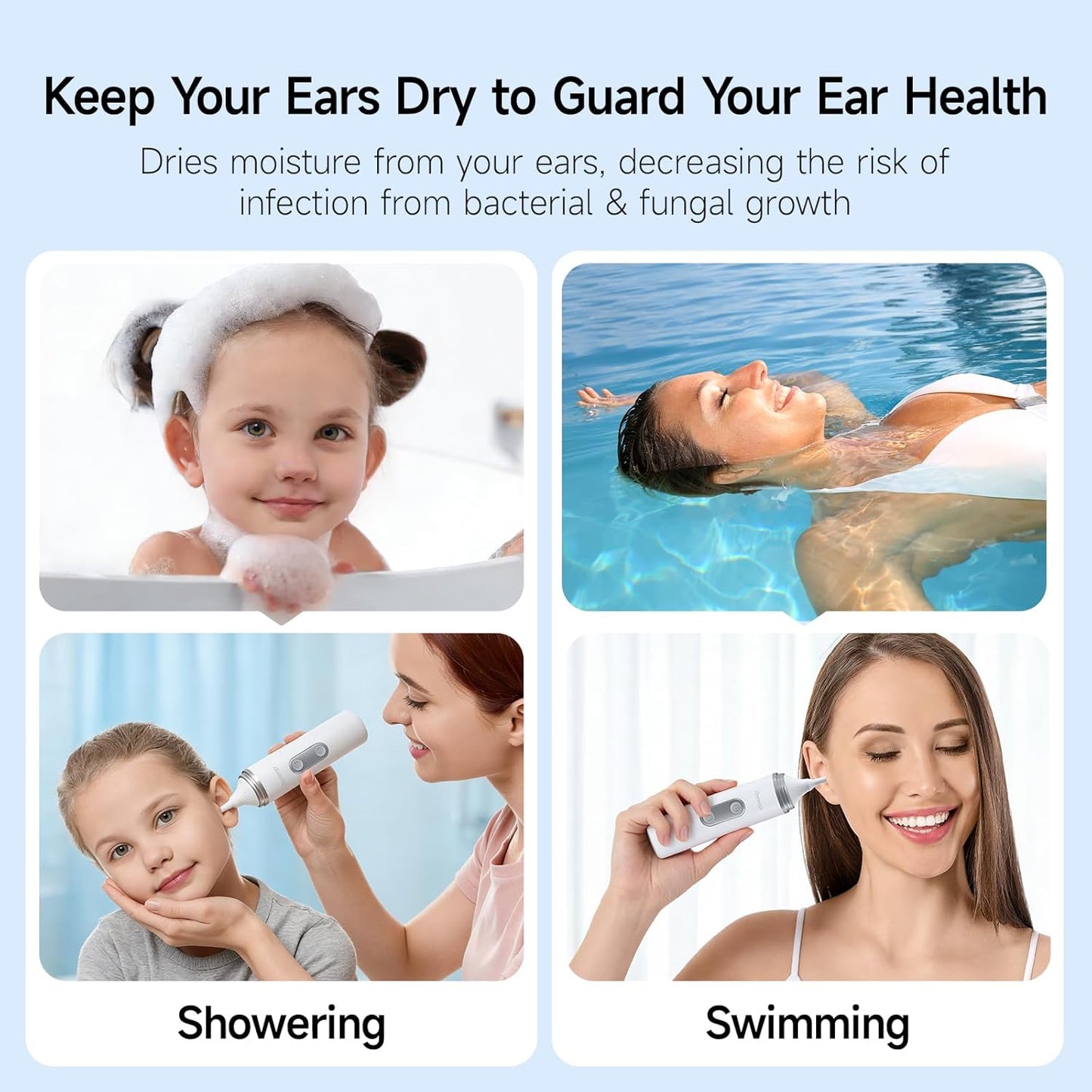Rechargeable Ear Dryer | Electric Water Drying Aid with Red Light Therapy & 3 Airflow Modes for Swimmers & Hearing Aids