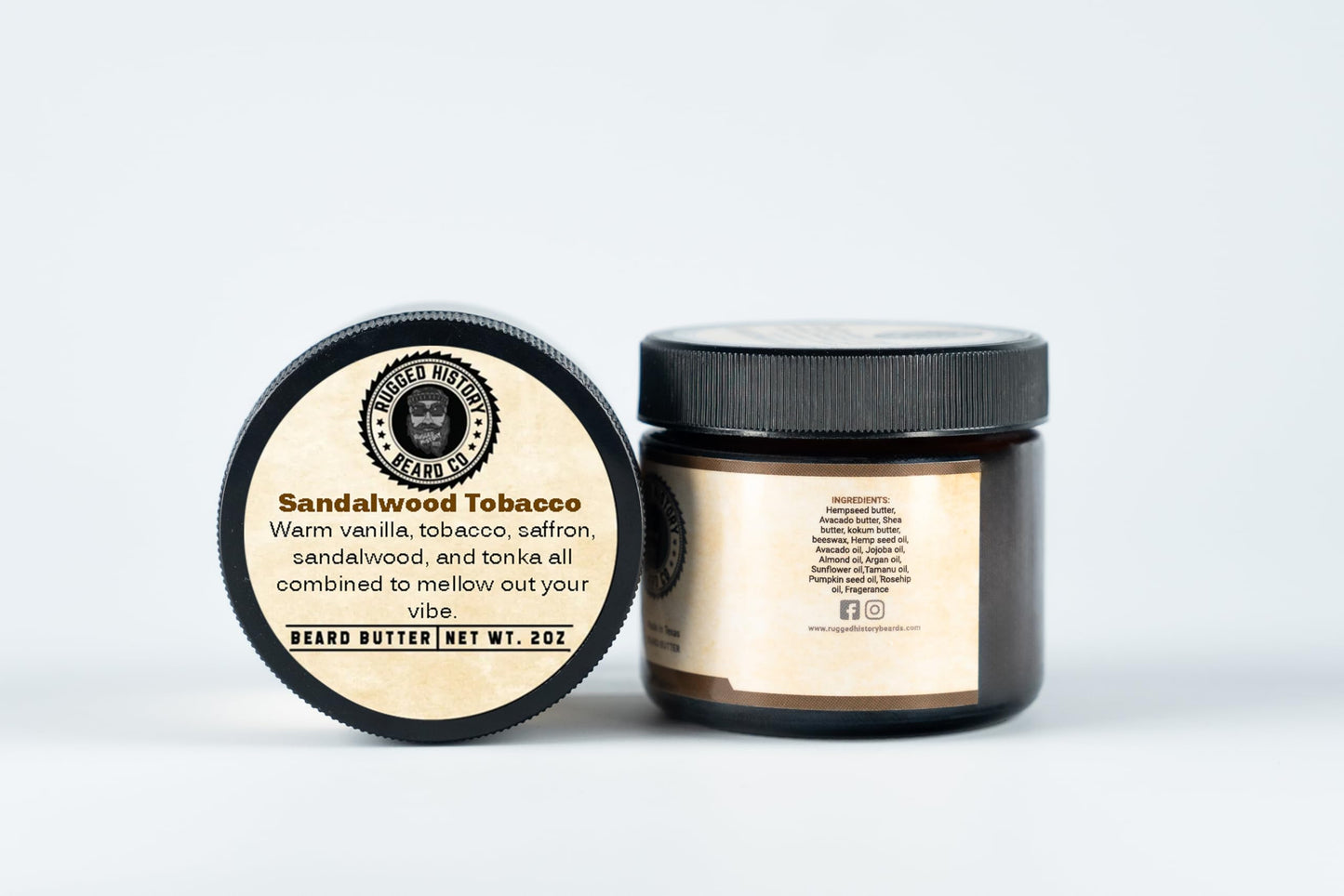Rugged History Beard Co Sandalwood Tobacco Beard Butter – Warm Wood and Tobacco Scent – Small Batch Beard Butter – Made in Texas – 2 oz