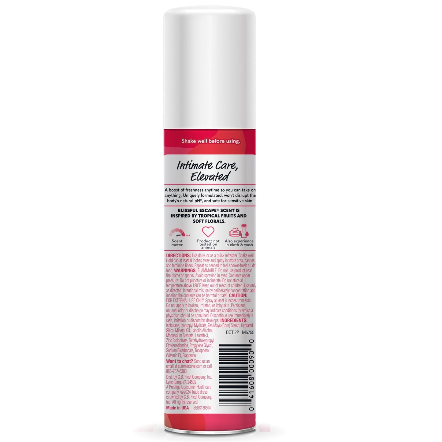 Summer's Eve Daily Refreshing Feminine Spray, Blissful Escape, Daily Body Spray for Women, Feminine Care that Neutralizes & Reduces Body Odor, Gynecologist-Tested, 2 oz