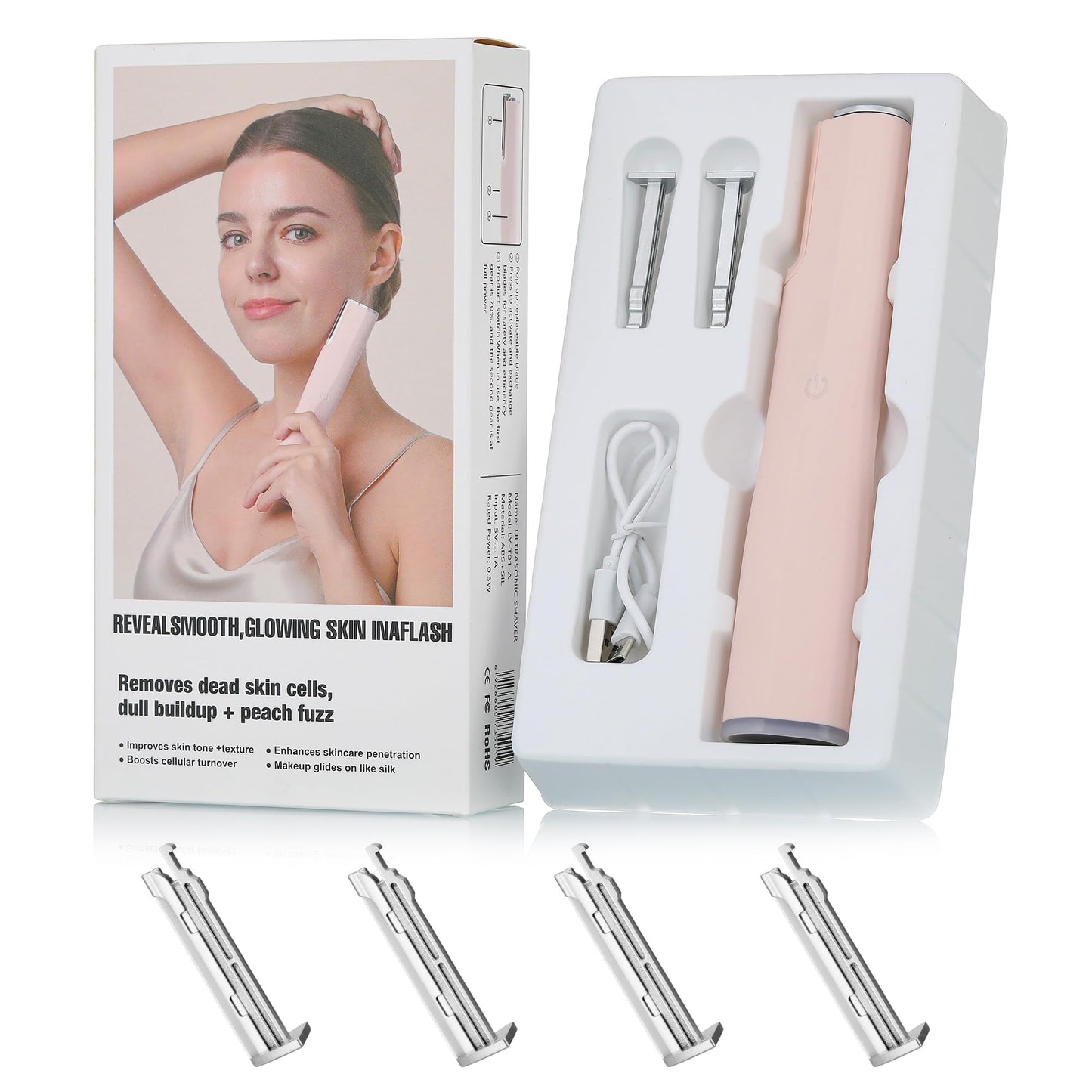 Dermaplane Razor for Women Face with 6 Refill Blades Dermaplaning Tool for Face to Remove Facial Hair & Peach Fuzz Sonic Dermaplaning Tool for Women Facial Hair Shaver Eyebrow Trimmer Razor
