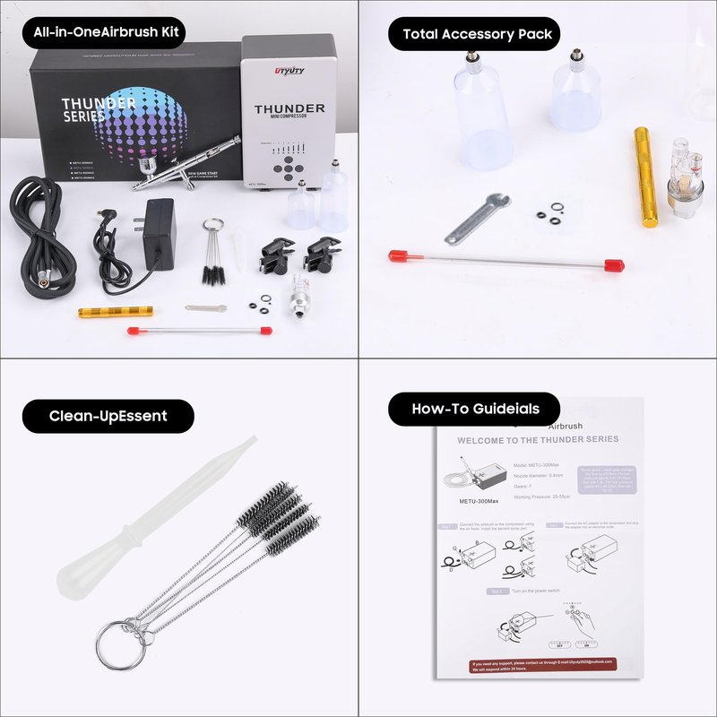 UTYUTY Airbrush Kit with Air Compressor,Portable 27PSI 7 Pressure Levels, 35dB Ultra-Quiet,Dual-Action 0.3mm Airbrush Gun for Beginners,Painting,Models,Makeup,Crafts & Cake Decor
