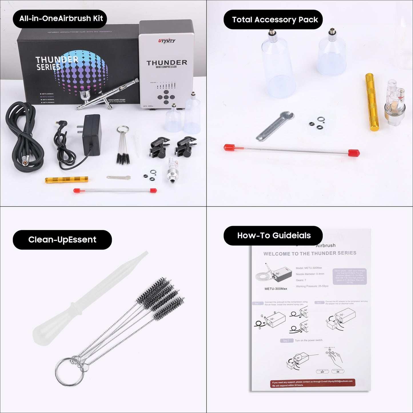 UTYUTY Airbrush Kit with Air Compressor,Portable 27PSI 7 Pressure Levels, 35dB Ultra-Quiet,Dual-Action 0.3mm Airbrush Gun for Beginners,Painting,Models,Makeup,Crafts & Cake Decor