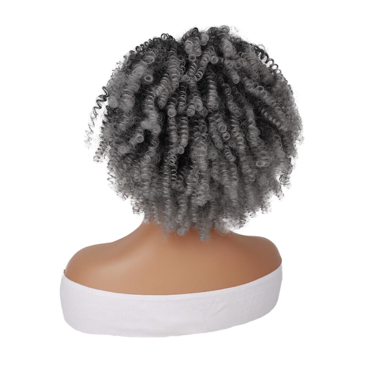 G&T Wig Afro Kinky Curly Drawstring Ponytail Extension for African Black Women Short Afro Puff Curly Synthetic Hairpieces for Daily (Ombre Grey)