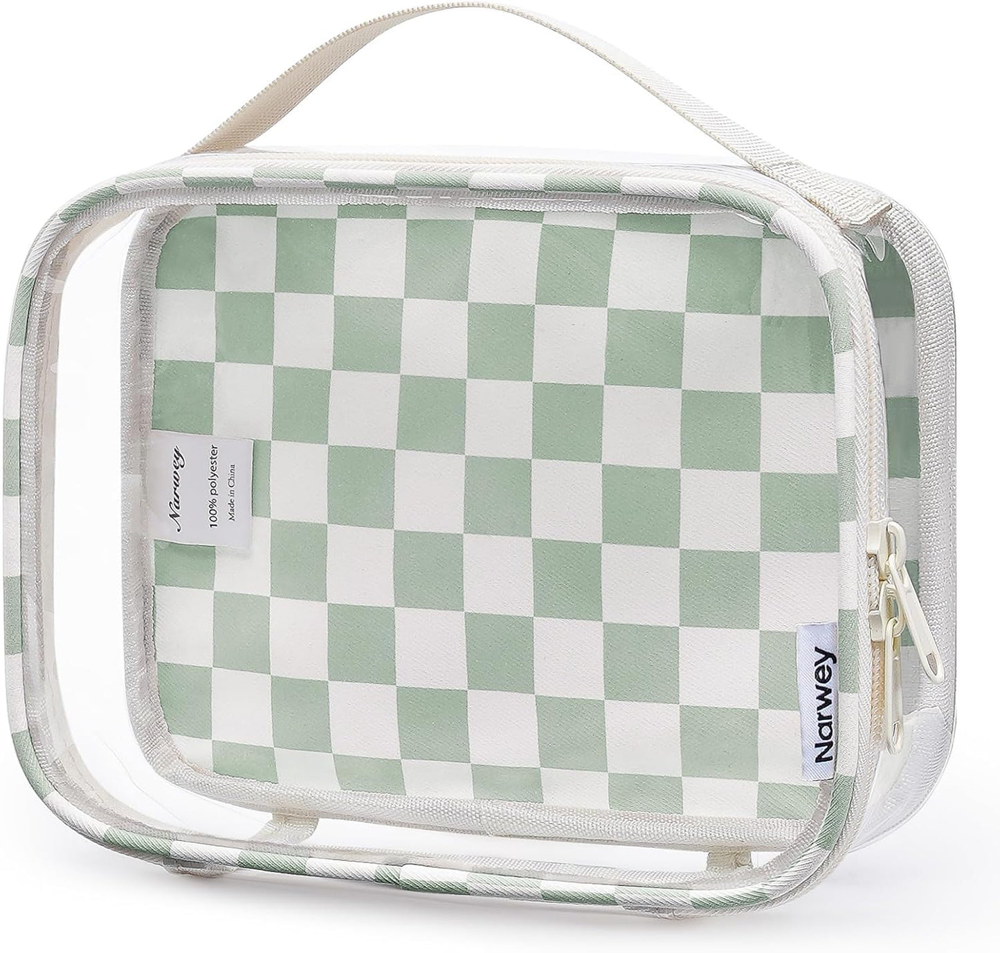 Clear Toiletry Bag - TSA Approved Waterproof PVC Makeup Organizer | Compact Quart Size (Greyish Blue Stripe)