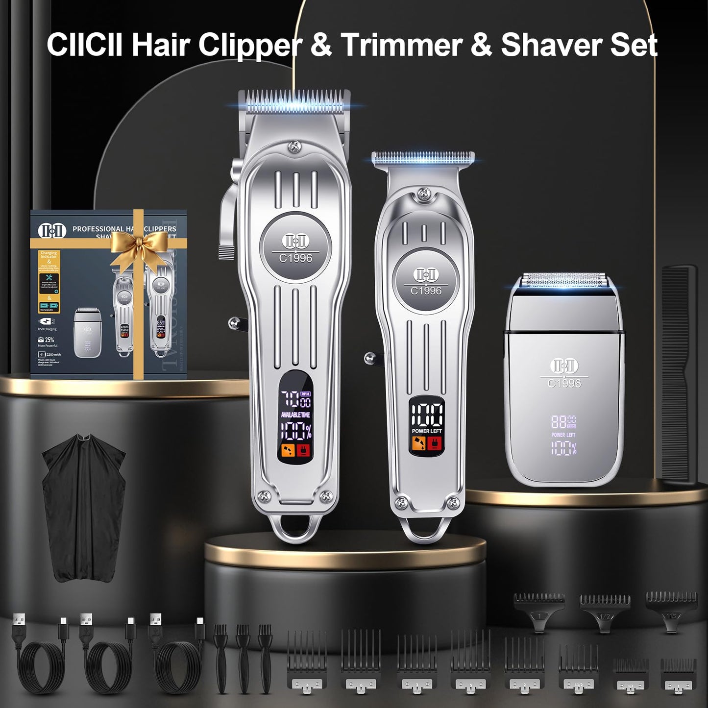 CIICII Mens Hair Clippers and Trimmers Set, Professional Cordless Barber Clippers for Hair Cutting Kit (Electric Razor Shavers & Beard/Hair Trimmer Haircut Kit) Clippers for Men DIY Home Salon