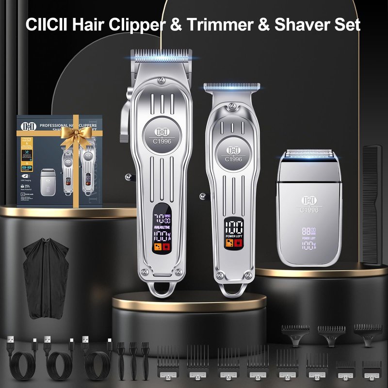 CIICII Mens Hair Clippers and Trimmers Set, Professional Cordless Barber Clippers for Hair Cutting Kit (Electric Razor Shavers & Beard/Hair Trimmer Haircut Kit) Clippers for Men DIY Home Salon