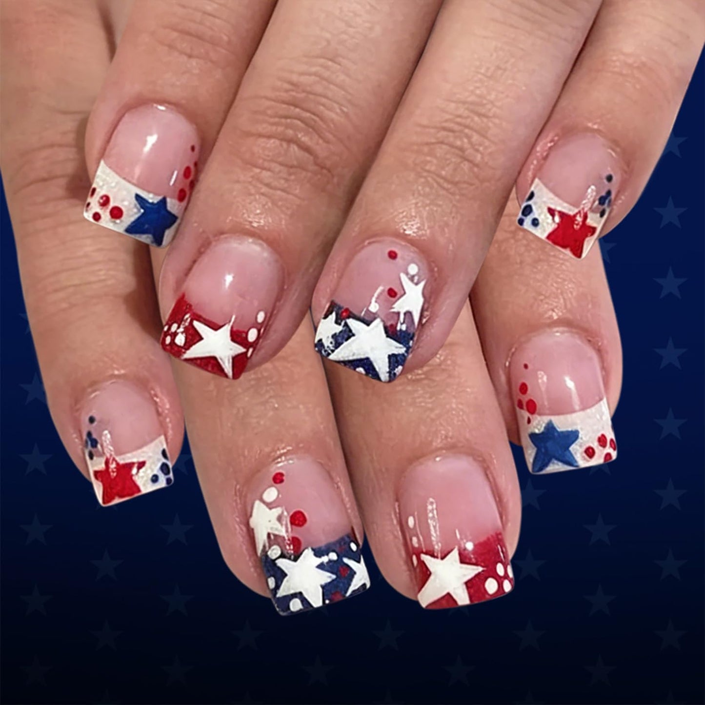 30Pcs 4th of July Press-On Nails - Medium Almond Shape with Fireworks & American Flag Design | Patriotic Artificial Nails for Women