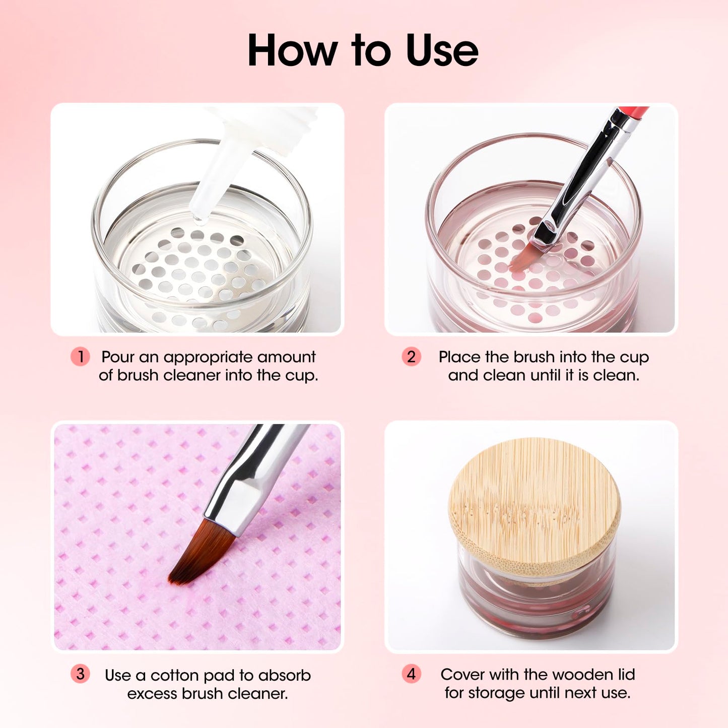 Gellen Nail Art Brush Cleaner with Wash Cup & 100Pcs Cotton Pads
