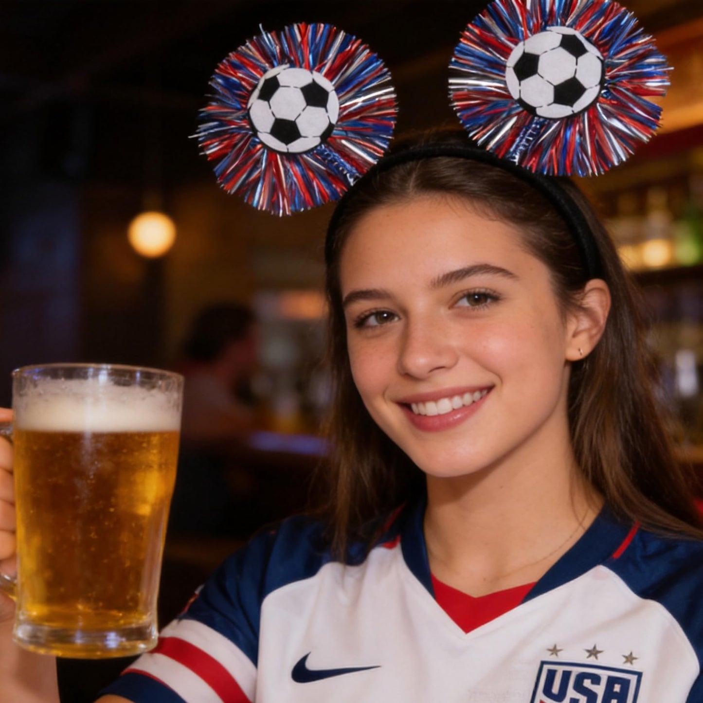 2 Pcs Soccer Elastic Headbands, Football Match Headband, Sports Themed Football Plastic Elastic Hair Accessories, Be Suitable for World Soccer Cup Party Hairband
