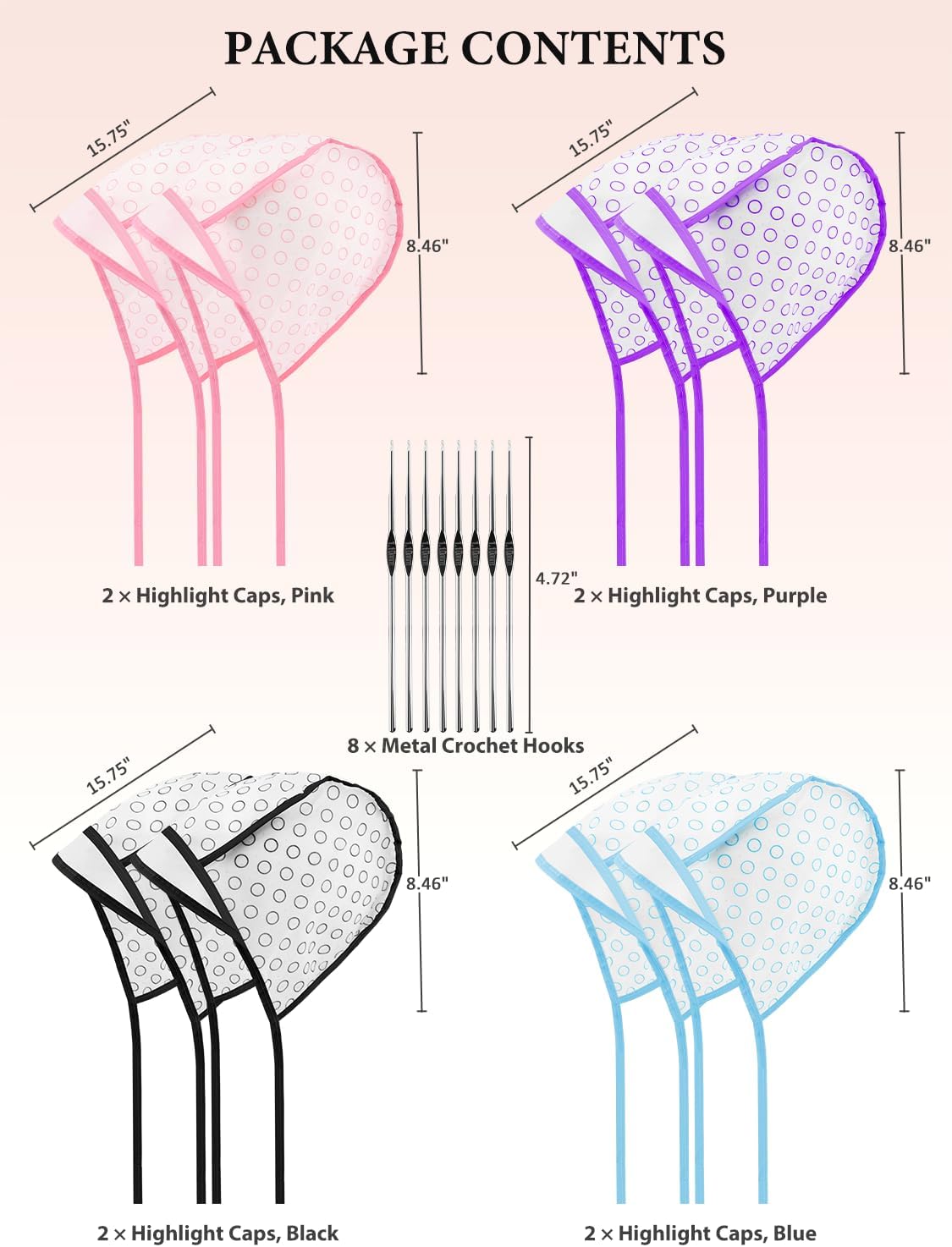 16-In-1 Hair Highlighting Kit - YOOVR Highlight Cap Set with 8 Caps & Hooks | Ideal for Balayage & Babylights, 4 Colors
