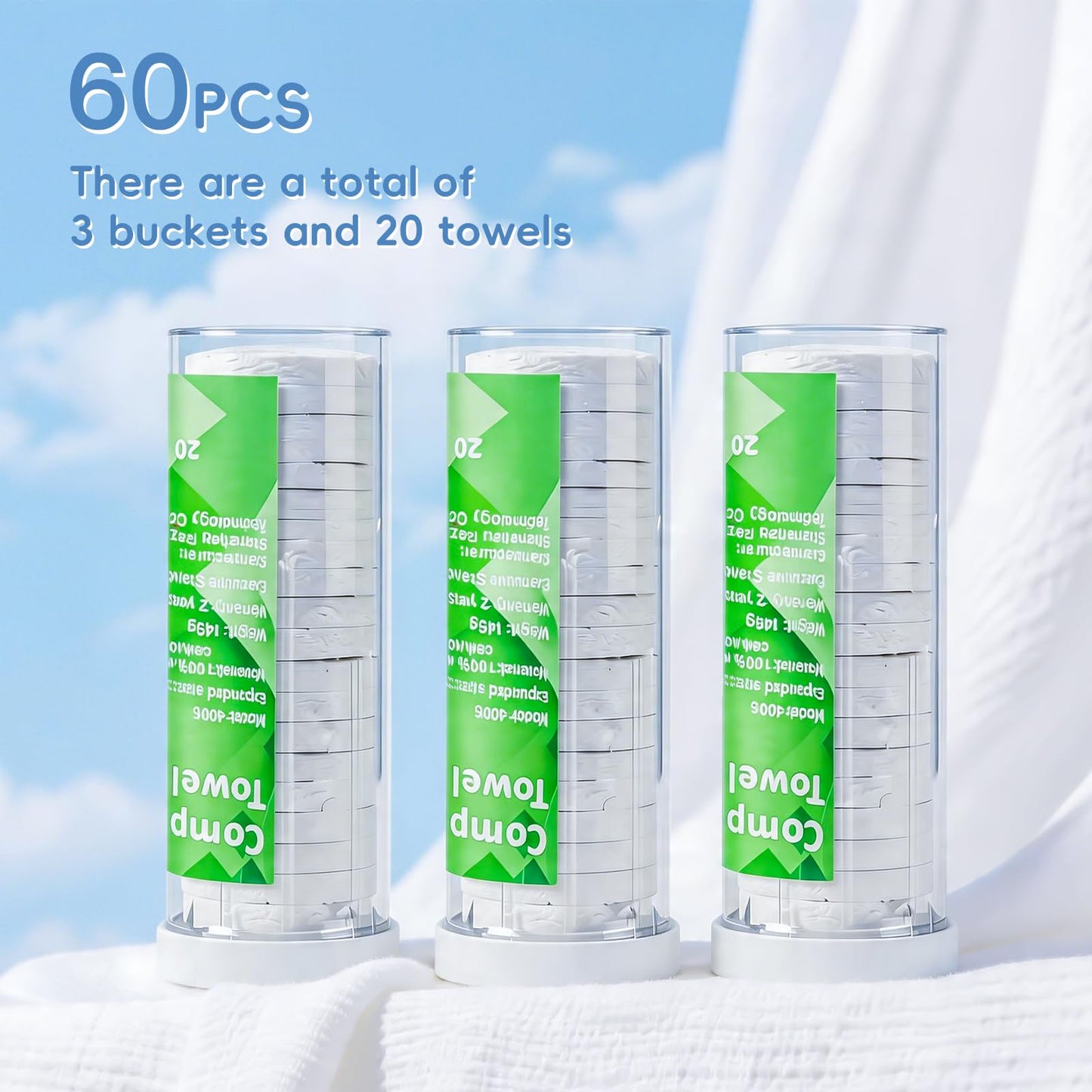 Compressed Disposable Towel Refills – For Hot Towel Dispenser, Bathroom Face Warmer & Smart Hot Towel Heater Machine – 60 Pieces (3 Tubes)