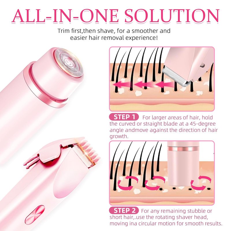 Bikini Trimmer for Women, 2 in 1 Electric Razors for Women, Dermave Bikini Shaver, IPX7 Waterproof & Easy Cleaning, Ceramic Blade, 120 Min Cordless Runtime, Ultra Low Silent(Pink).