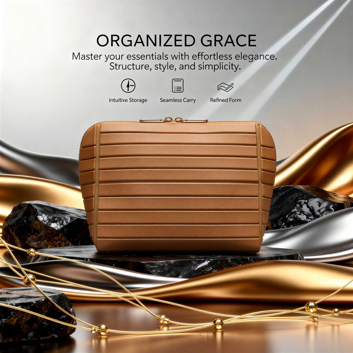 Ragopin Travel Makeup Organizer Bag, Large Capacity Standing Cosmetic Organizer Case with Folding Down Design, Portable Waterproof Leather Toiletry Bag for Travel Daily Use
