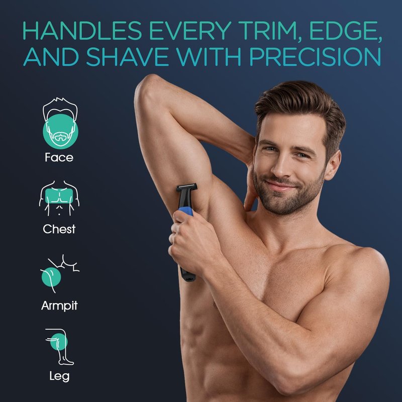 VOYOR Beard Trimmer for Men, Electric Razor, No Pain, Full Body Grooming, Face & Body Hair Trimmer, Adjustable Length Combs, All-in-1 Rechargeable Mens Grooming Kit, Cordless, Wet/Dry, TX510 (Blue)