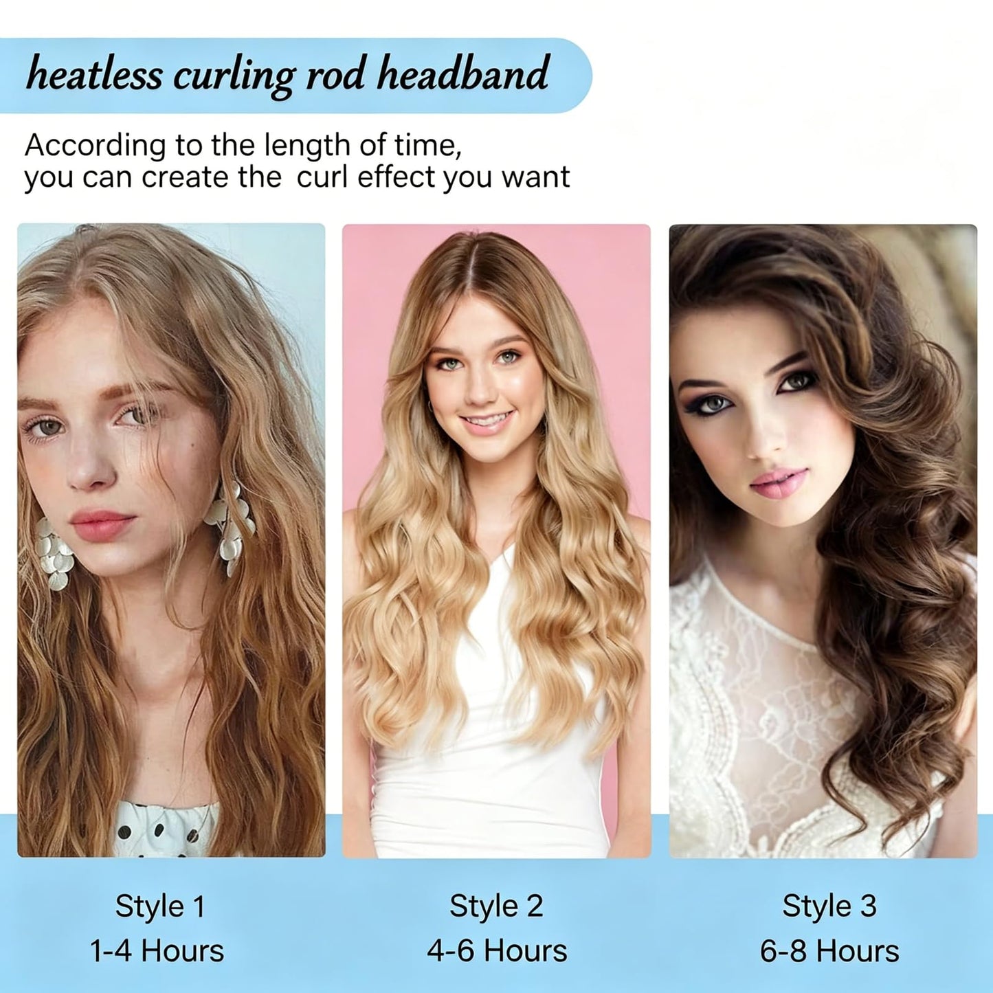 No Heatless Overnight Curle Headband, 70-inch long hair rollers soft silk ribbon, curling iron 6-piece curling wand set, comfortable soft iron, can be used while sleeping sleepy tie