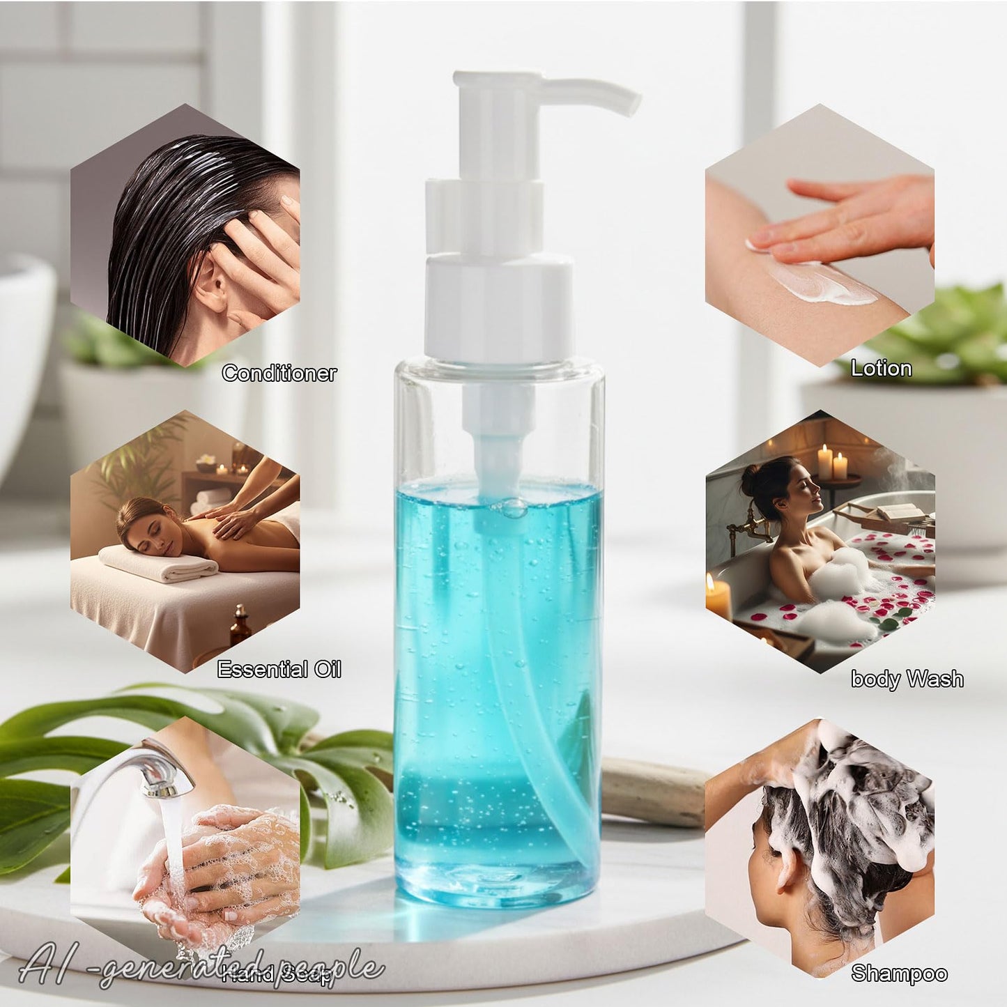 Wowang 7 Pack 3.4 Oz/100ml Travel Pump Bottle TSA Approved Empty Plastic Pump Bottles Dispenser Portable Refillable Container Clear Lotion Dispenser Bottle for Shampoo Shower Gel