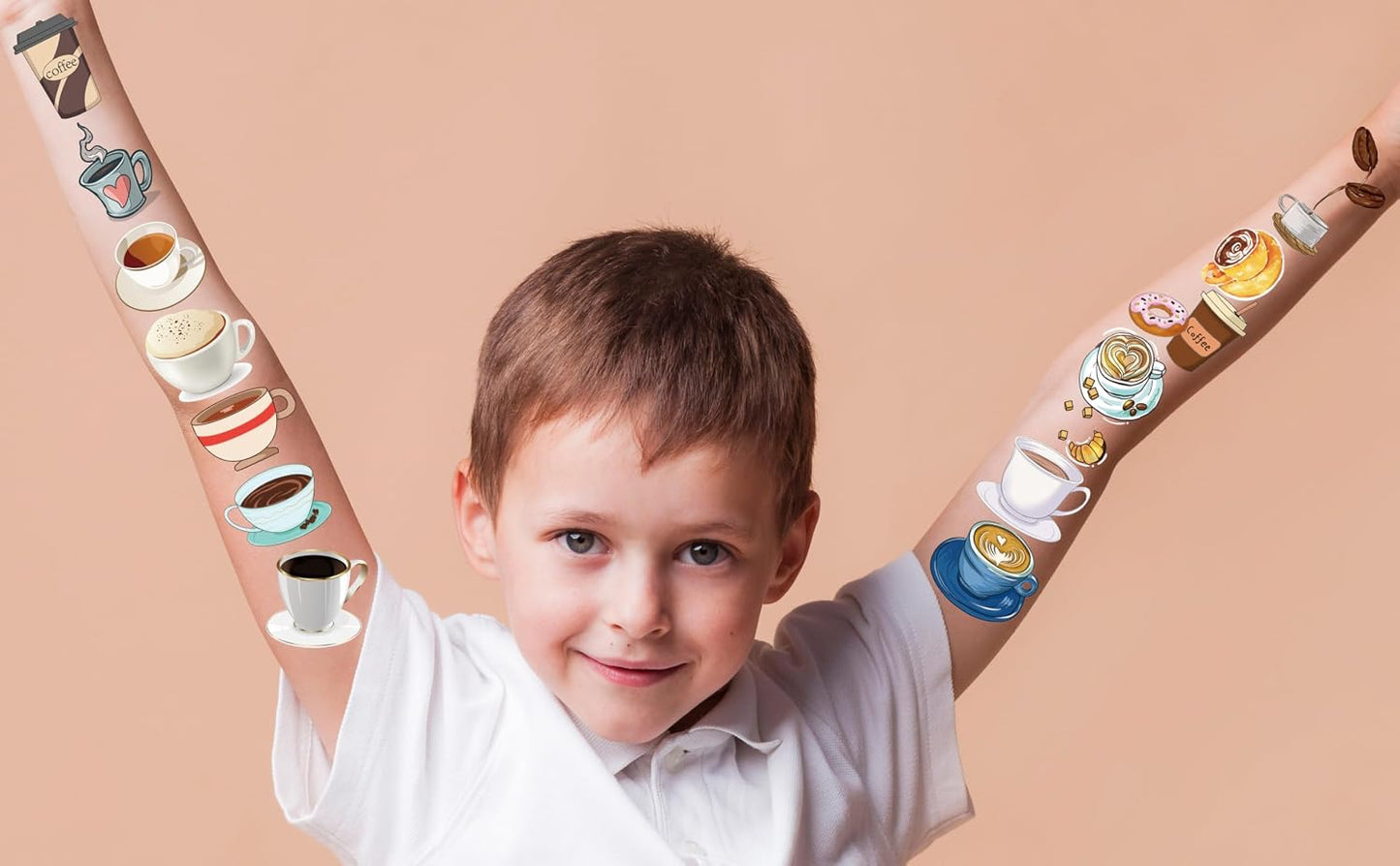 Coffee Temporary Tattoo Stickers - 200+ Cute Latte Designs for Birthday Parties | Class Prizes & Decorations