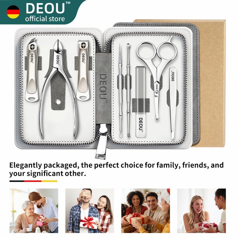 DEOU Premium Manicure Set 8 in 1, 420J2 Stainless Steel Pedicure Kit with Luxury Leather Case, Professional Grooming Tools for Travel & Home, Gifts for Men & Women