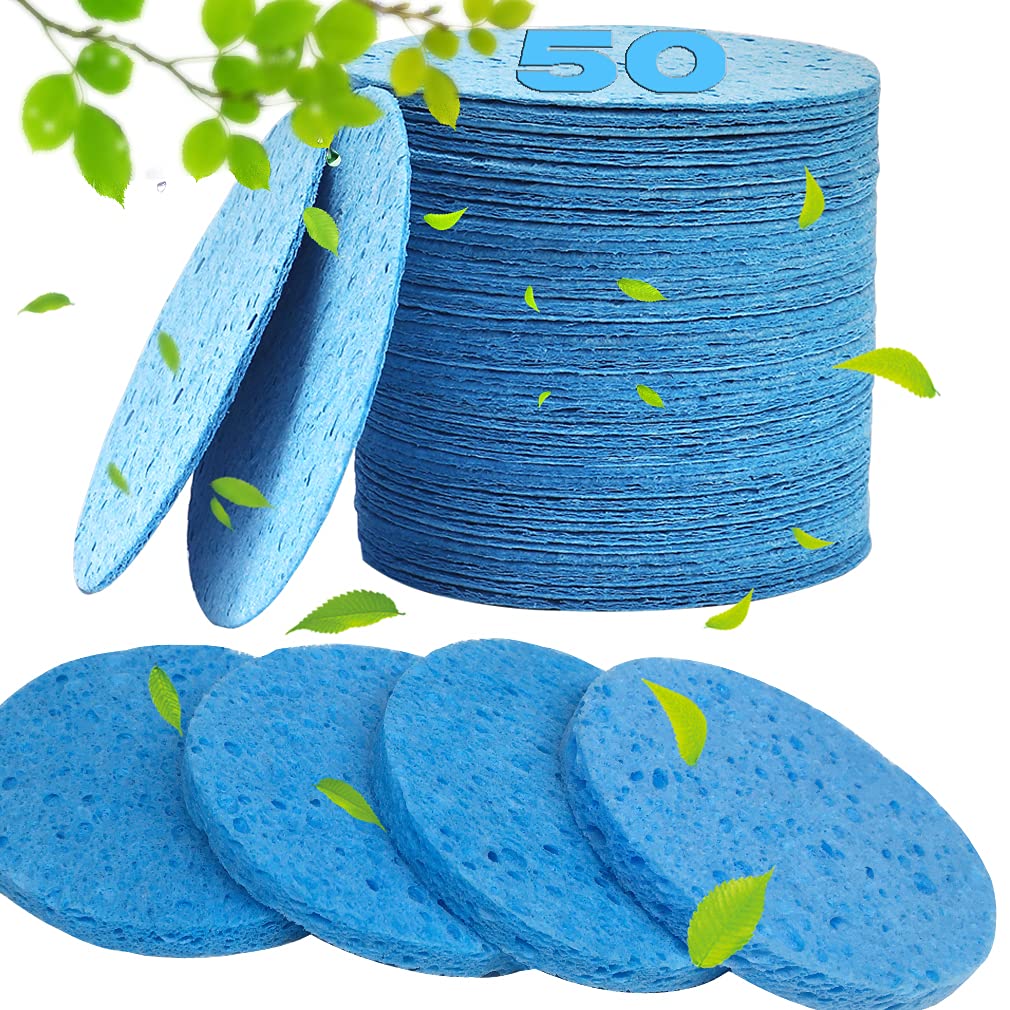 Compressed Facial Sponges - 50 PCS 100% Natural Cellulose for Estheticians | Face Cleansing, Exfoliating, Makeup Removal