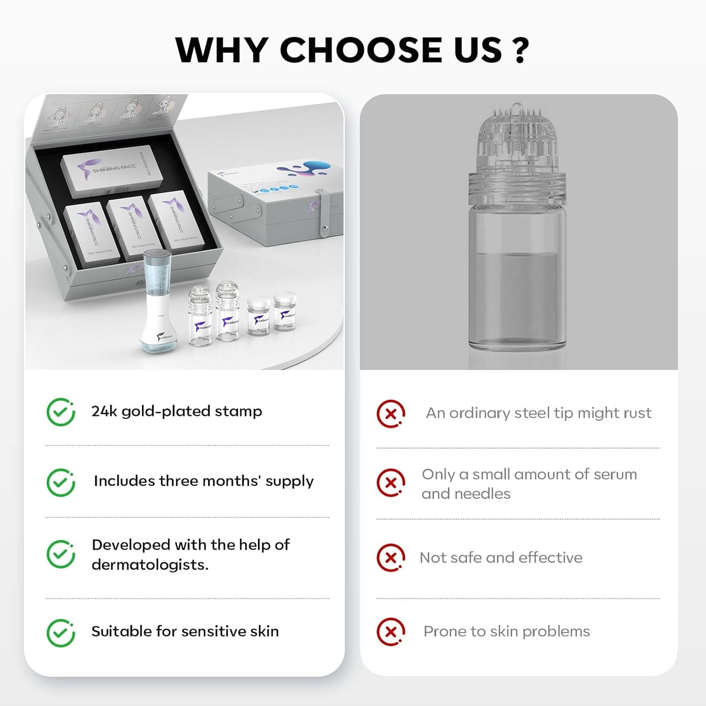 Micro Infusion System for Face & Neck | 0.25mm Facial Stamp with Collagen & Hyaluronic Acid Serum for Firmer, Smoother Skin - 1 Month Supply