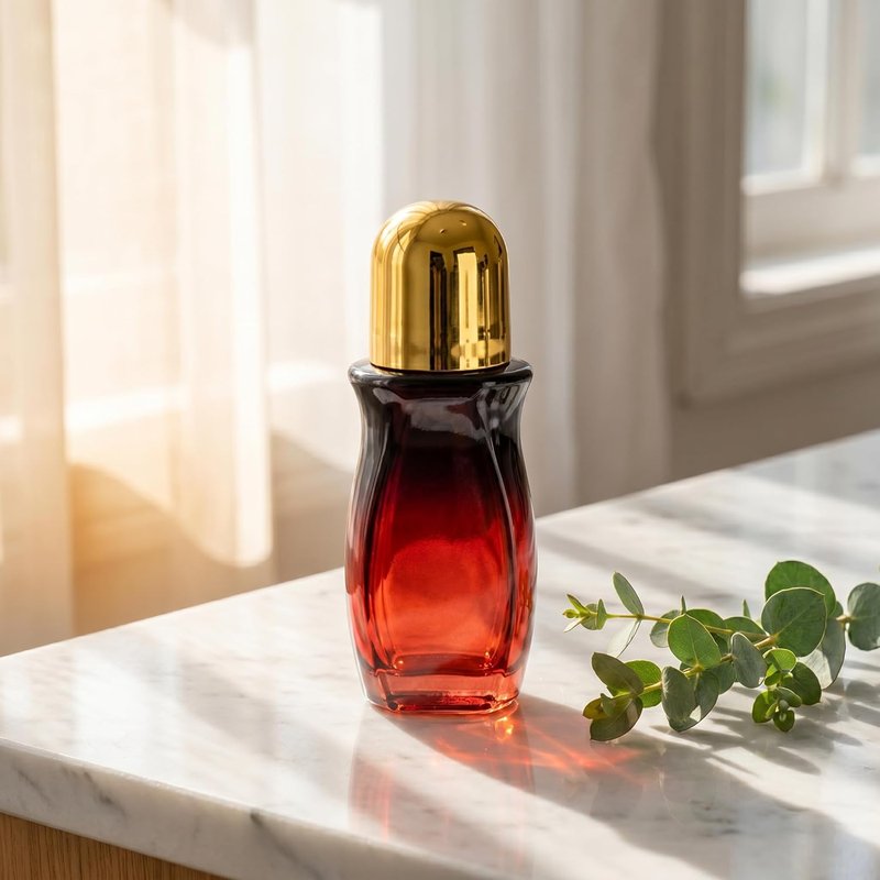 Rose Quartz Roller Bottle - 50ml Refillable Amber Glass Container | Leak-Proof Design with Green Pearl Rollerball