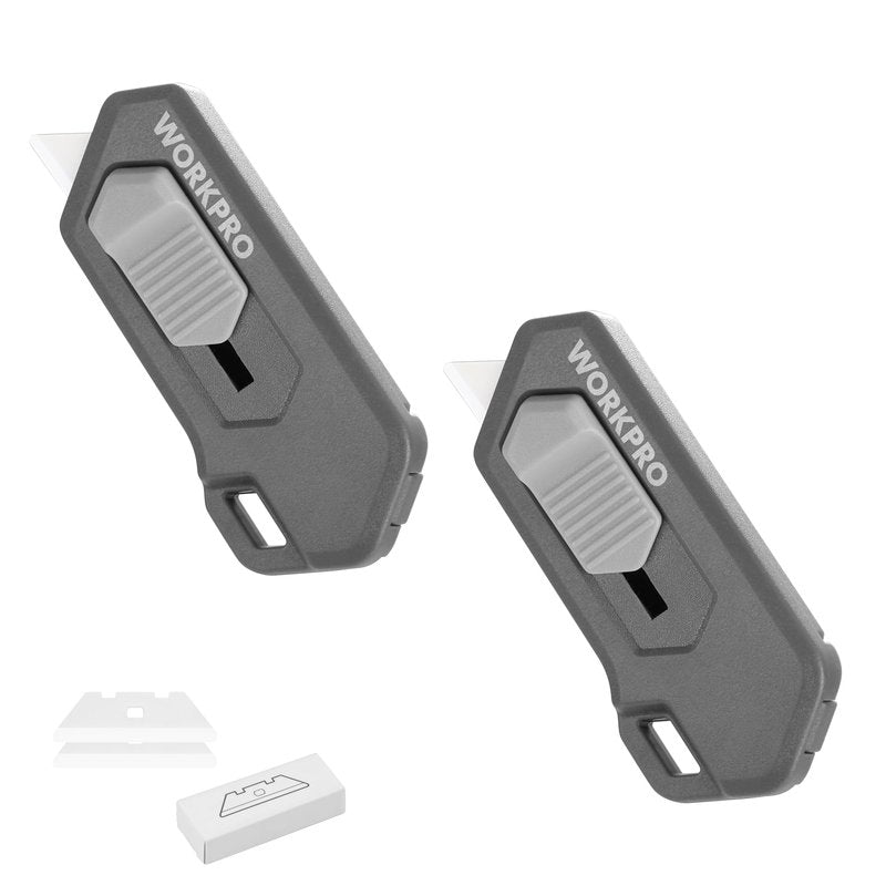 WORKPRO Ceramic Small Safety Box Cutter, Automatic Rebound Mini Letter Opener, Quick Change Retractable Blade Razor Knife, with Extra Blades