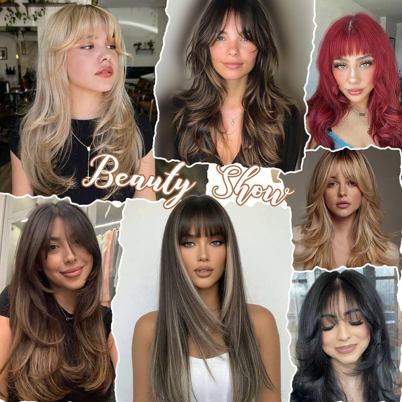 Layered Black Wig with Bangs - 26 Inch Long Synthetic Heat-Resistant Hair | Realistic Scalp Free Parting for Daily & Party Use