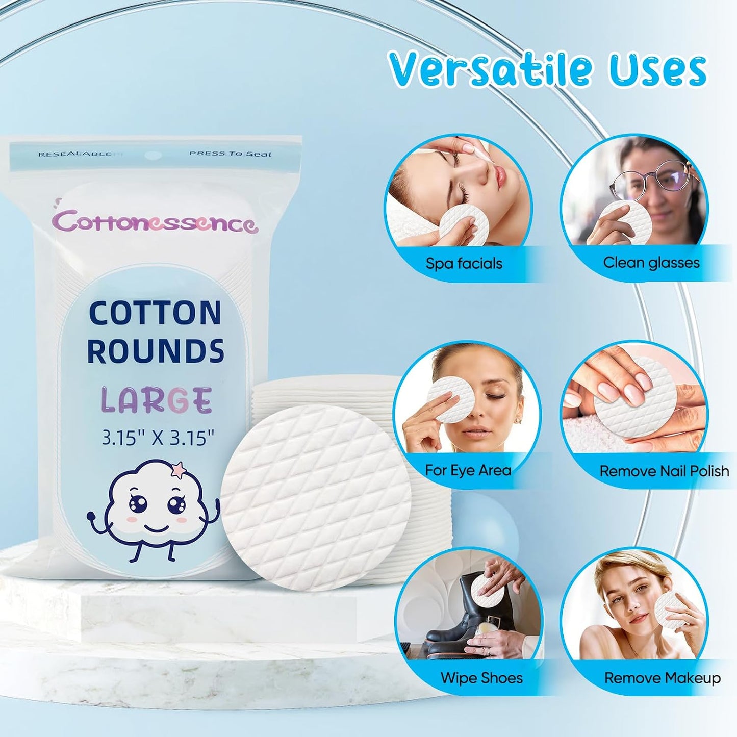Premium Cotton Rounds - 120 Count Makeup Remover Pads | Soft, Lint-Free, 100% Cotton for Face & Nails