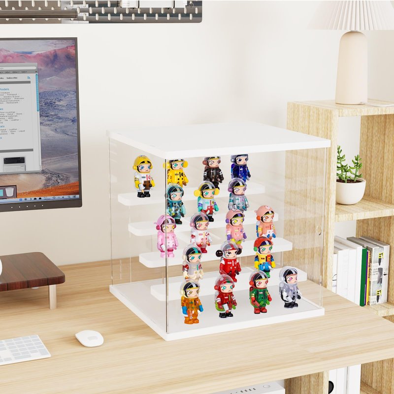 Nynelly Acrylic Display Case for Collectibles, 5 Tier Clear Display Box Stand with Door, Assemble Countertop Showcase Dustproof Storage Box for Minifigures, Funko Pop, Miniature, Hot Wheels,White